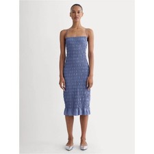 Everlane Smocked Column Square-Neck Midi Dress in Dusk Blue - Women's XS, $168