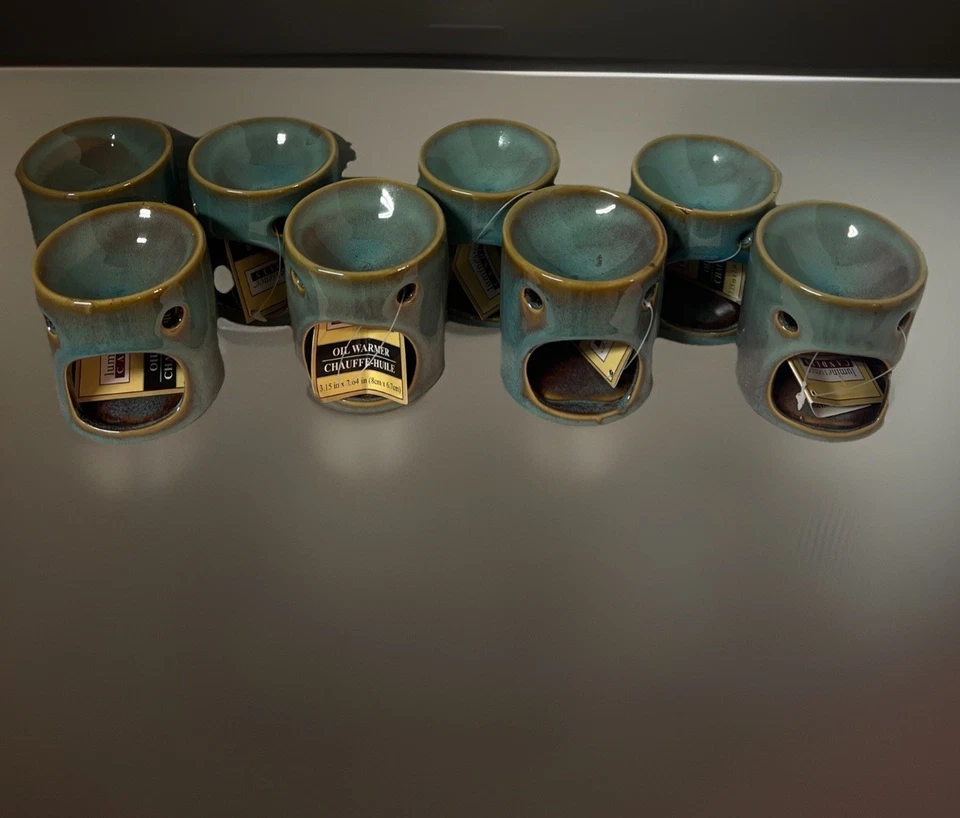 Lot Of 8 Luminessence Candles Glazed Ceramic Oil Warmers Turquoise Ambience NWT - Image 2 of 4