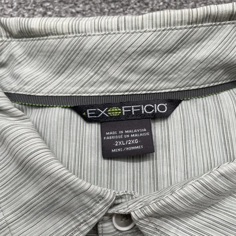 ExOfficio Shirt Mens 2XL Light Green Striped Short Sleeve Button Down Travel - Image 3 of 4
