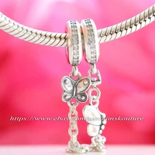 Authentic Pandora  Charm, Decorative Butterflies Safety Silver Chain 797865CZ