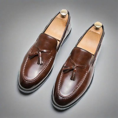 Brogues Men Flat Leather Shoes Business Wedding Slip on British Tassels Sneakers