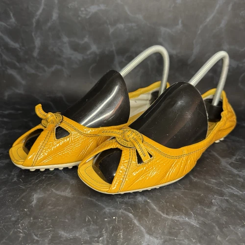 TOD’S TODS ballerine punta aperta giallo miele vernice ballerine donna taglia 8