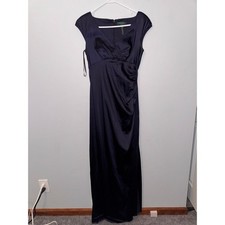 Lauren Ralph Lauren Women's Navy Blue Satin Sleeveless Dress