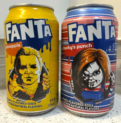 Michael Myers Pineapple & Chucky s Punch Fanta Horror Collectible Soda Cans (2)