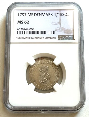 Denmark 1/15 Specie Daler KM# 652 1797 MF MS 62  NGC