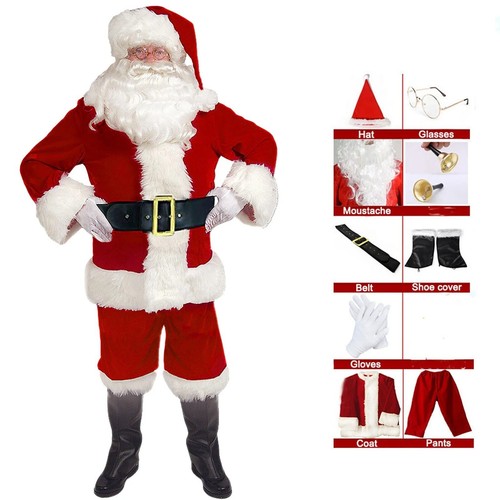 Santa Claus Costume Suit Adult Father Christmas Fancy Dress Mens Xmas Outfit NEW - Picture 34 of 34