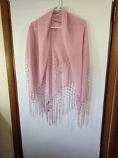 CEJON ACCESSORIES NYC PINK 100% POLYESTER SCARF WITH FRINGED TRIM, 42" X 42",