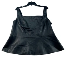 Bar III Faux Leather Blouse Womens Plus Size 2X Black Sleeveless Back Zip Up New
