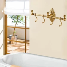 Vintage Towel Storage Shelf Brass Towel Bar Holder Wall-Mounted Rack W/ 4 Hooks