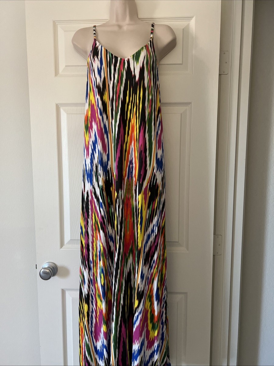 Warehouse Multicolor Spaghetti Straps Maxi Summer Beach Dress Sz 14 | eBay