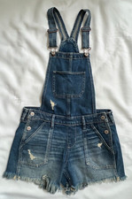 Hollister Denim Daisy Dukes Distressed Frayed Boyfriend Short Overalls XS ~ NWT