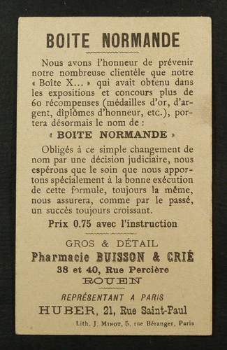 Chromo alcool liqueur - BOITE NORMANDE - chromolithographie Pharmacie BUISSON - Picture 2 of 2