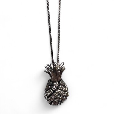 Sterling Silber Ananas Anhänger mit Kette - 30,2 g - 23'' Länge