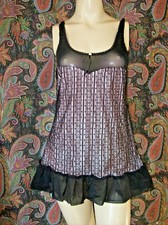 Black  Pink Sheer Knit Lacy Babydoll Mini Nighty S