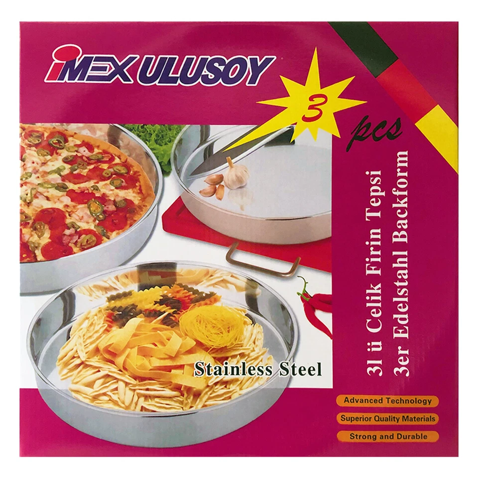 Backofenblech 28/32/36 cm 3er-Set Edelstahl Backblech Backform Blech Tepsi - Bild 2 von 2