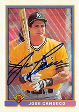 Jose Canseco autographed Baseball Card 1991 Topps Bowman #227 (Oak Athletics)