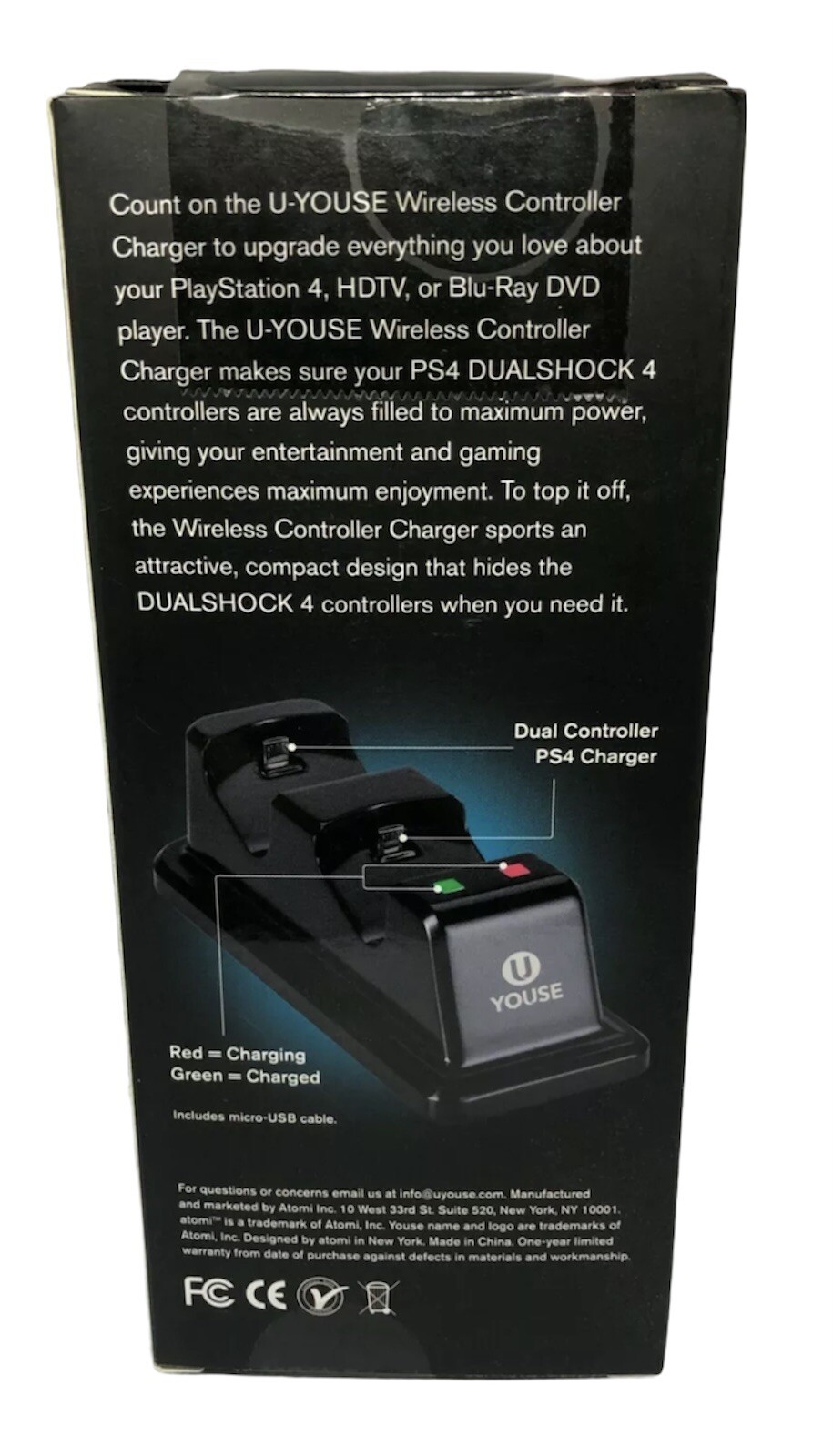 U Youse Wireless Controller Charger For Use With PS4 Controllers Black