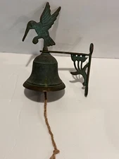 Hummingbird Solid Brass Dinner Bell  Wall Mount Patinaed Garden Fence Barn VTG
