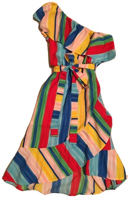 Peach Love California Colorful Striped One Shoulder Ruffled Dress Size Medium Ebay