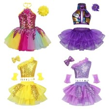 Kids Girls Sequins Ballet Dance Dress Crop Top Ruffle Tutu Skirt Set Dancewear