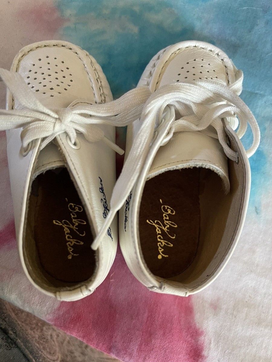 JUMPING JACKS Vintage Baby Jacks Infant White Leather Booties Sz4D