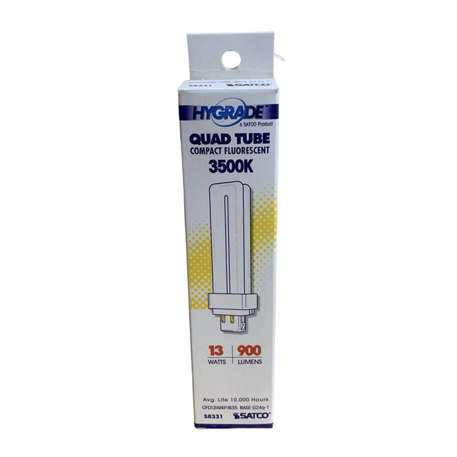 Satco S8331 3500K 13Watt G24q1 Base T4 Quad 4Pin Tube for Electronic and Dimming Ballasts for
