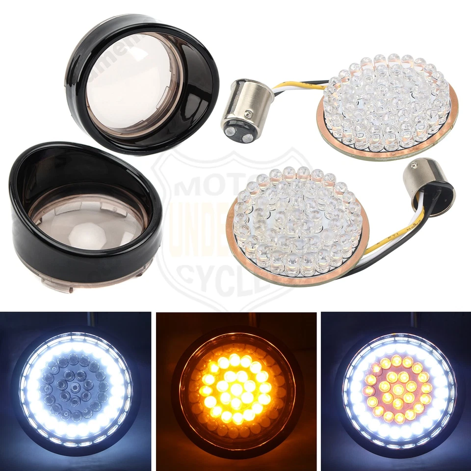 1157 LED White/Amber Inserts Turn Signal Light+Lens For Harley Street Road Glide - Image 2 of 4