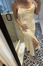 ASTR the Label Nude Yellow Sleeveless Maxi Dress Floral Burnout Chiffon SZ L NWT