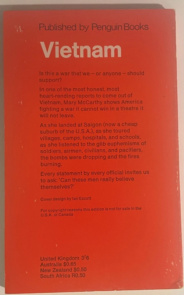 Vietnam by Mary McCarthy (Penguin S259 - 1968 1st UK pb - Ian Escott art, VG+) - Image 2 of 4