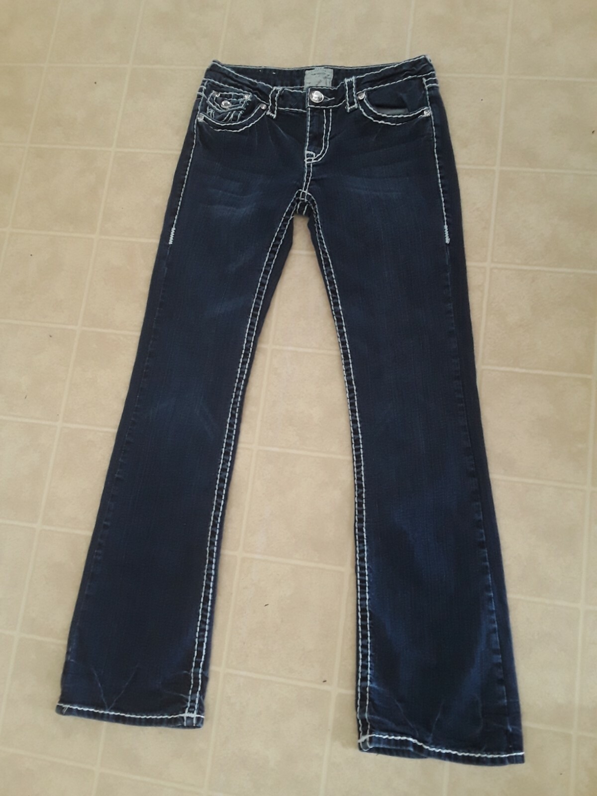 LA Idol USA 7 Rhinestone Bootcut Jeans with Flap Pocket Medium Wash