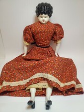 Vintage china head doll low brow 25" glazed porcelain limbs 1950s
