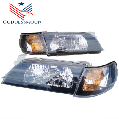 For 93-97 Toyota Corolla JDM Black Headlights Left&Right Headlamps &Corner Lamps