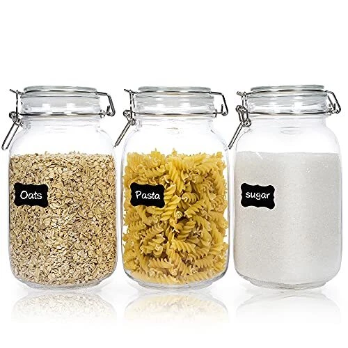 3 Pack 50 oz Glass Jars With Airtight Lids Food Storage Canister