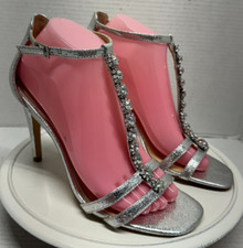 Jewel Badgley Mischka Size 8 Rhinestone Silver 4" Heels Shoe Glitter Strap Women