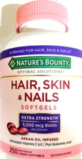 Nature's Bounty Hair Skin & Nails 250 Softgels 5000 mcg Biotin EXP 03/2027