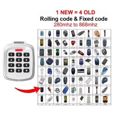 Wireless Keypad Garage Gate Remote Control Multi-Frequency 280MHz-868MHz Clone