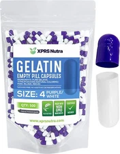 XPRS Nutra Size 4 Purple & White Empty Gelatin Capsules Kosher Gel Pill