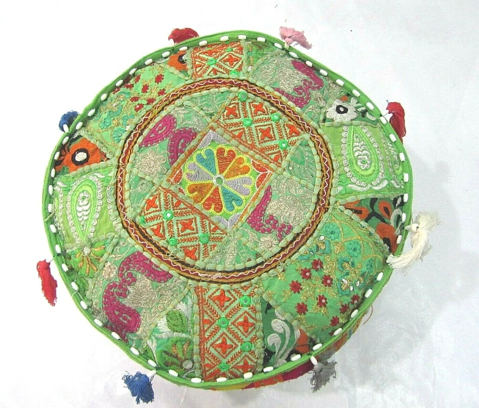 Khambadiya Floral Patchwork Round Bean Bag Pouf Ottoman Pouffe Cover Seat Stool - Image 4 of 4
