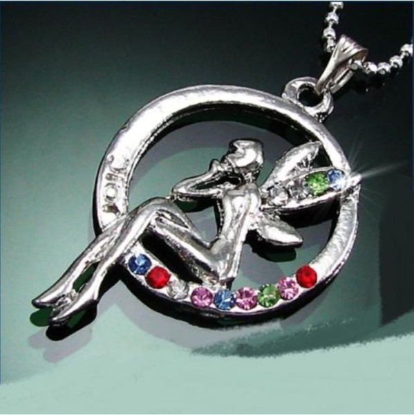 COLLAR Y COLGANTE CAMPANILLA EN LA LUNA ORO BLANCO LAMINADO Y PIEDRAS  SVAROVSKI