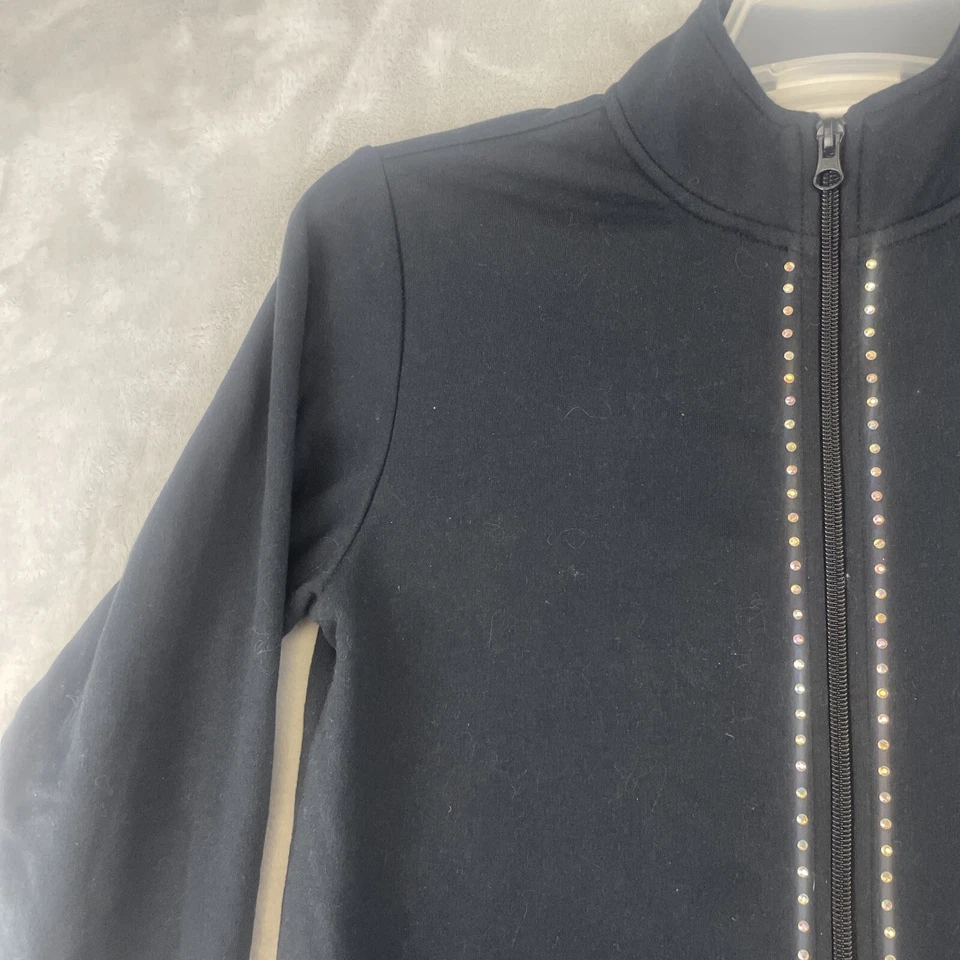 Quacker Factory Jacket Women's Sz XXS Black Rhinestone Edged Full Zip Sweatshirt - Image 2 of 4