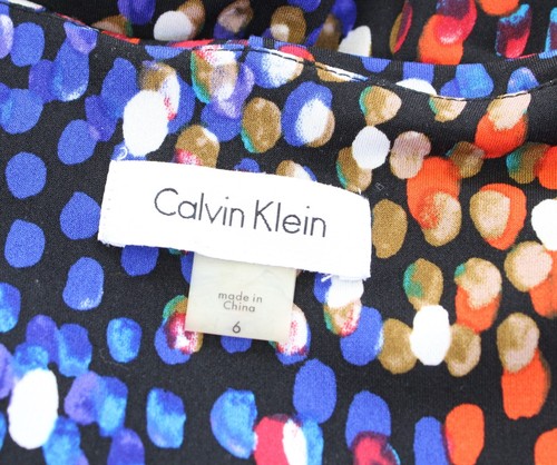 Calvin Klein Blue Colorful Dot Print Ruched Faux Wrap Jersey Dress Size 6 V Neck - Picture 2 of 7