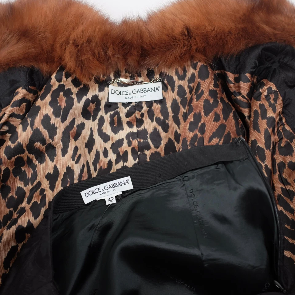 Y2K Dolce&Gabbana 裙子西装夹克 40 US 4 90 年代锦缎貂皮毛领 — 第 3/4 张图片