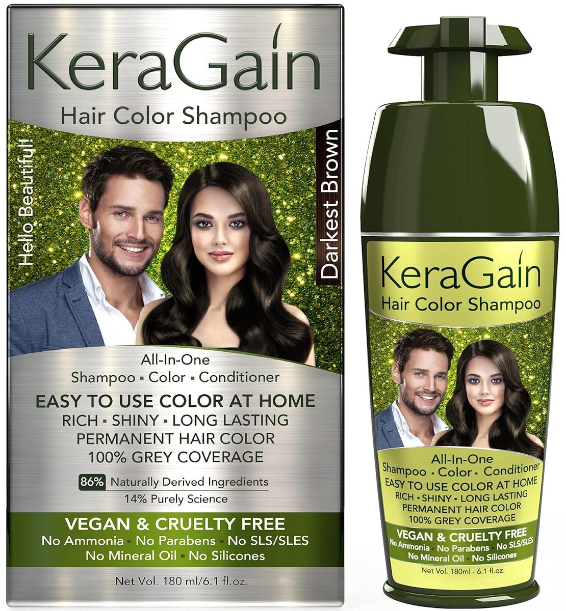 KeraGain Hair Colour Shampoo (Darkest Brown,180Ml)-PPD & Ammonia