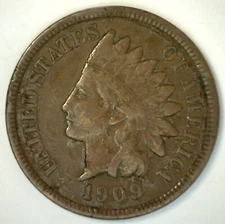 1909 Indian Head Bronze One Cent Coin Circulated Fine Condition 1c