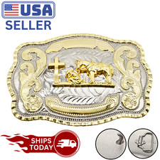 Praying Cowboy Rodeo Cowboy Western Large Belt Buckle Cross Hebillas Vaqueras