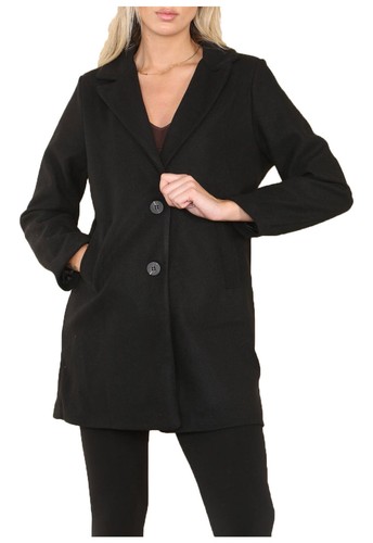 Ladies Italian 2 Pocket Wool Look Long Sleeve Collared Front Button Jacket Coat - Picture 2 of 19