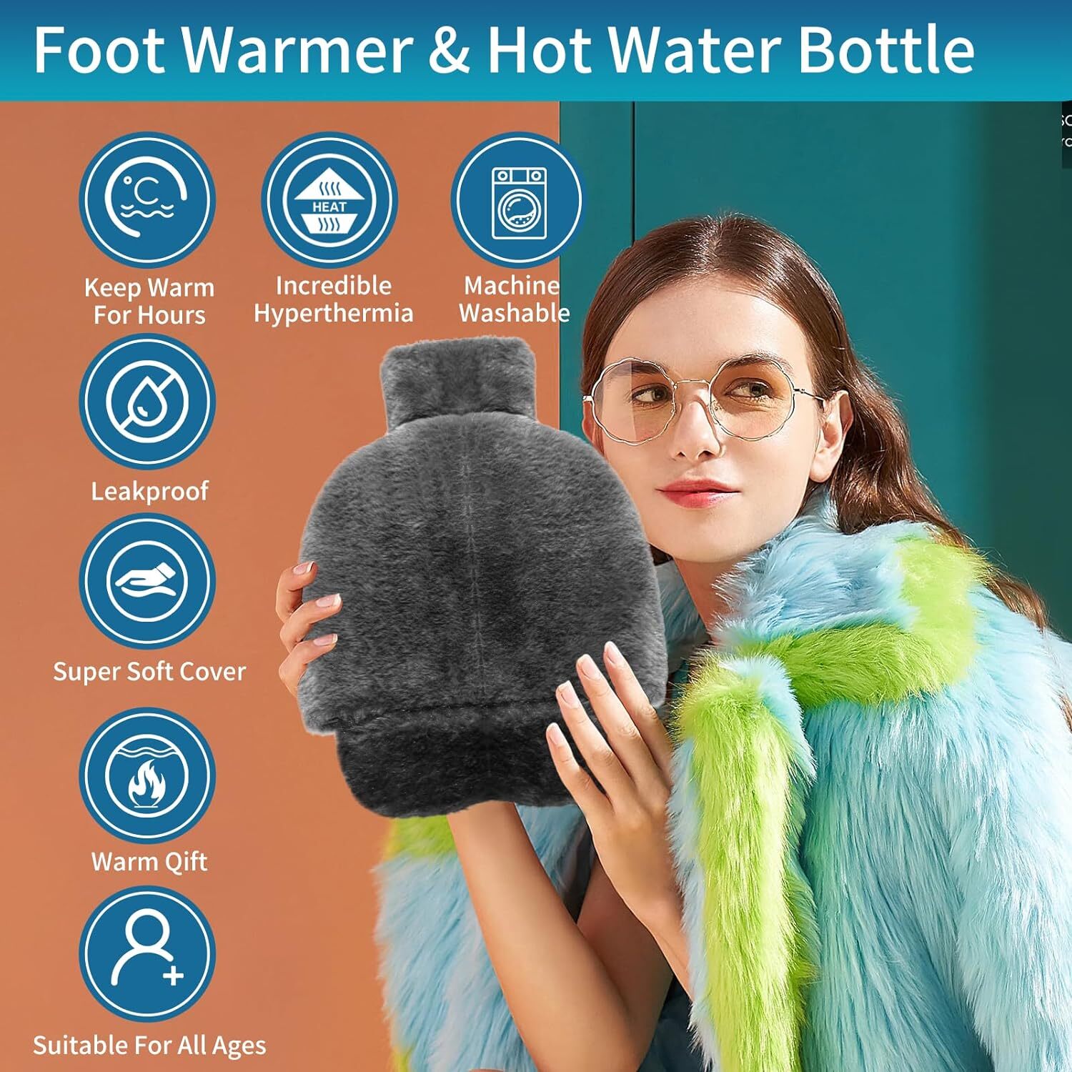 Heated Foot Warmer, 2L Hot Water Bottle Cushion w/Soft Plush Cover,Foot