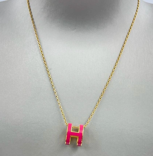 Hermes Pop H Necklace (Hot Pink and Gold) large - Picture 2 of 14