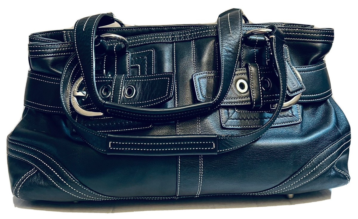 COACH SOHO TOTE SATCHEL TOTE BAG BLACK LEATHER SILVER BUCKLES