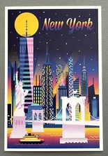 New York City, NY -Retro Skyline Chromatic Series - Lantern Press Postcard